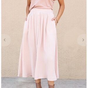 XiRENA Teagan 100% Cotton Gauze Blush A-Line Button Up Midi Skirt Small